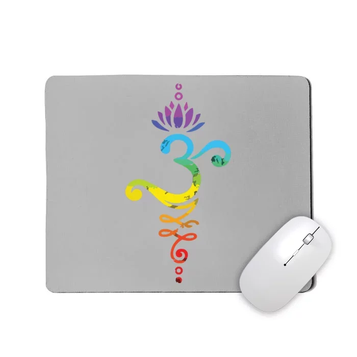 Womens Om Mantra Yoga Symbol Lotus Flower Rainbow Chakra VNeck Mousepad