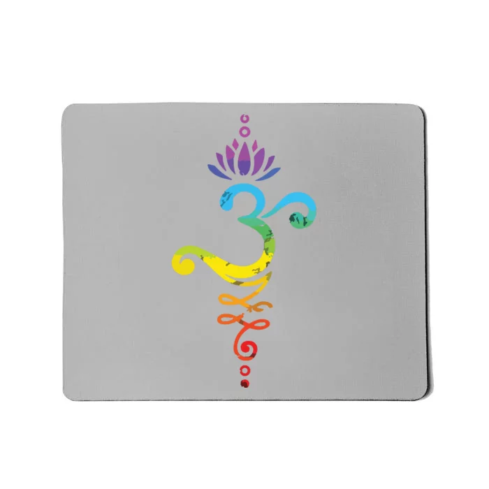 Womens Om Mantra Yoga Symbol Lotus Flower Rainbow Chakra VNeck Mousepad