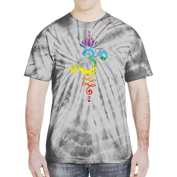 Womens Om Mantra Yoga Symbol Lotus Flower Rainbow Chakra VNeck Tie-Dye T-Shirt