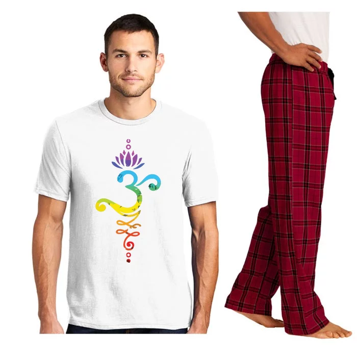 Womens Om Mantra Yoga Symbol Lotus Flower Rainbow Chakra VNeck Pajama Set