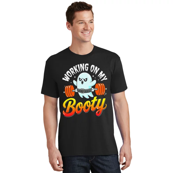 Working On My Booty Ghost Halloween Gym Humor Bodybuilder T-Shirt