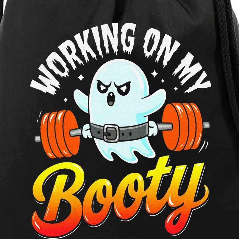 Working On My Booty Ghost Halloween Gym Humor Bodybuilder Drawstring Bag