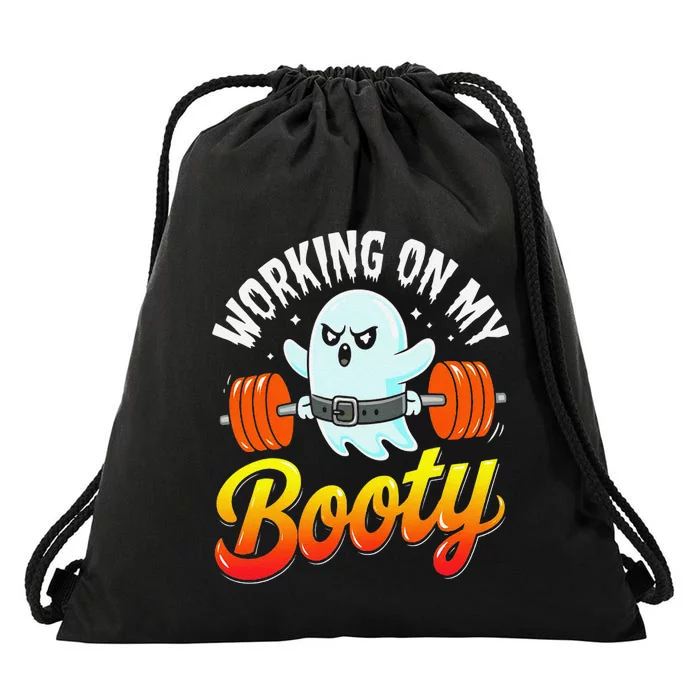 Working On My Booty Ghost Halloween Gym Humor Bodybuilder Drawstring Bag