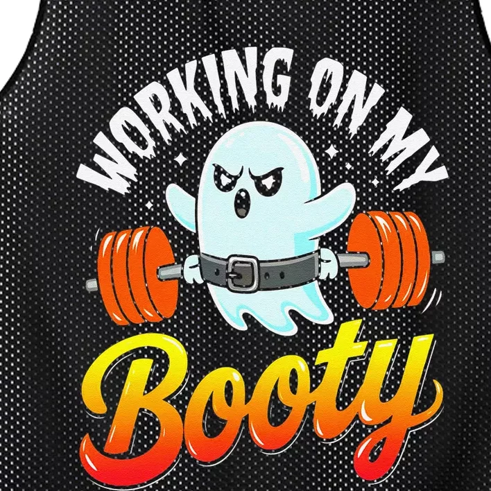 Working On My Booty Ghost Halloween Gym Humor Bodybuilder Mesh Reversible Basketball Jersey Tank