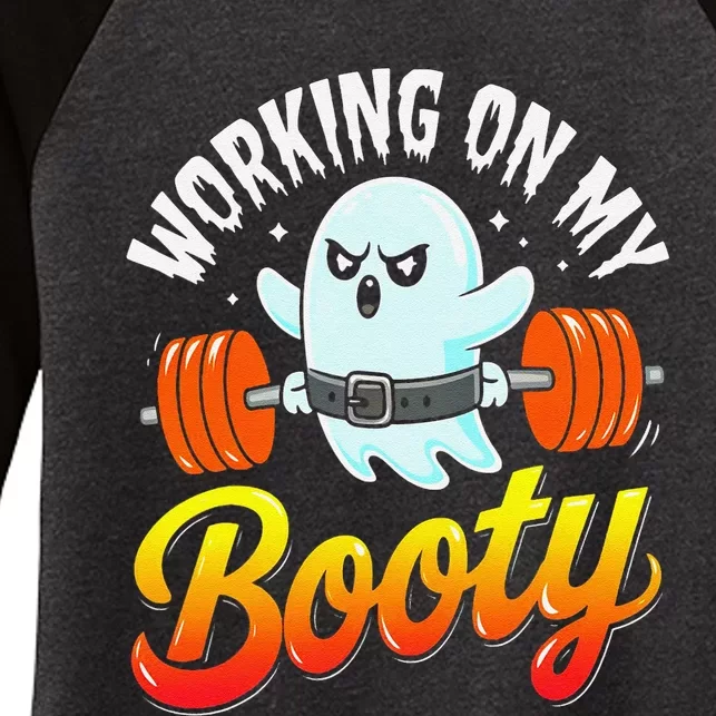 Working On My Booty Ghost Halloween Gym Humor Bodybuilder Women's Tri-Blend 3/4-Sleeve Raglan Shirt