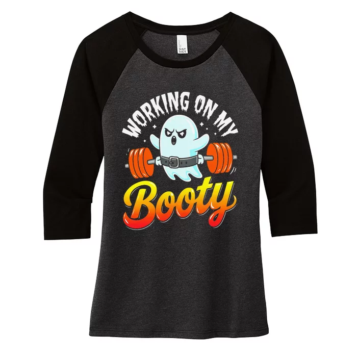 Working On My Booty Ghost Halloween Gym Humor Bodybuilder Women's Tri-Blend 3/4-Sleeve Raglan Shirt