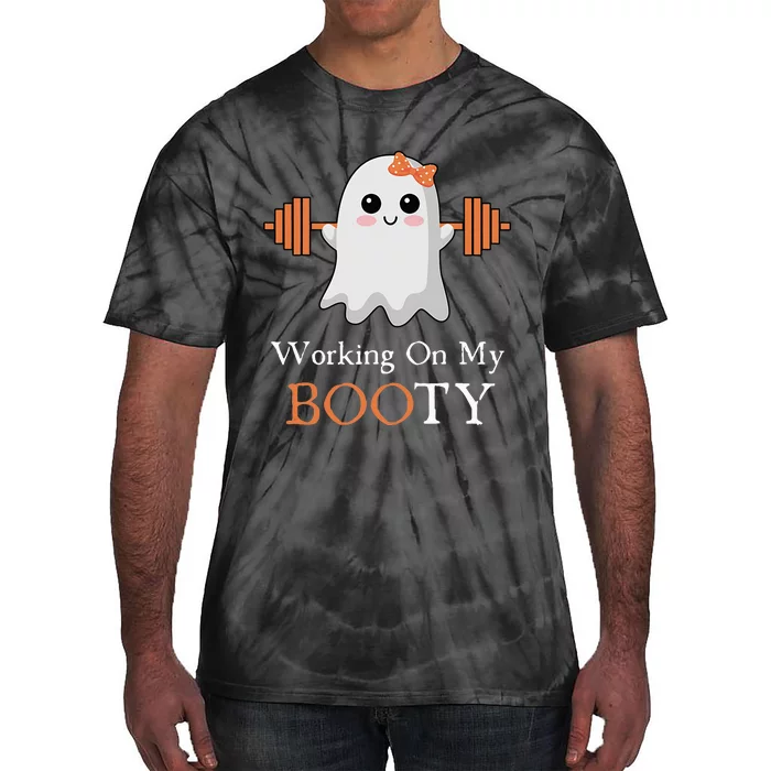 Working On My Booty BooTy Funny Halloween Gym Ghost Pun Tie-Dye T-Shirt