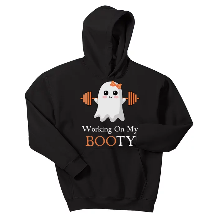 Working On My Booty BooTy Funny Halloween Gym Ghost Pun Kids Hoodie