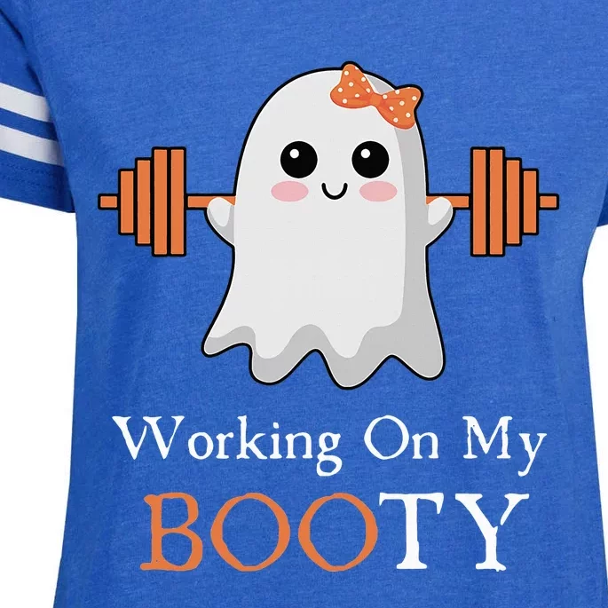 Working On My Booty BooTy Funny Halloween Gym Ghost Pun Enza Ladies Jersey Football T-Shirt