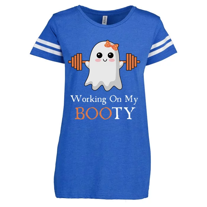 Working On My Booty BooTy Funny Halloween Gym Ghost Pun Enza Ladies Jersey Football T-Shirt