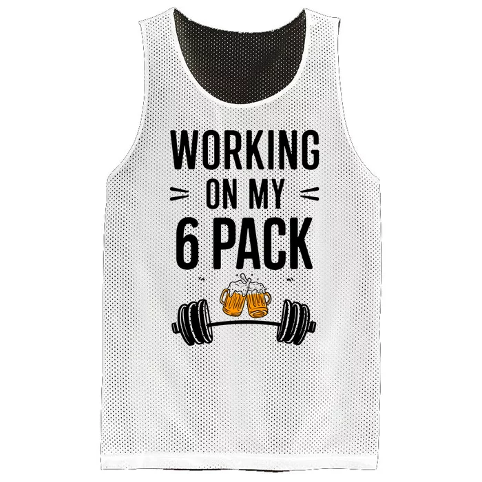 Working On My 6 Pack Beer Dad Funny Gymmer Mesh Reversible Basketball Jersey Tank