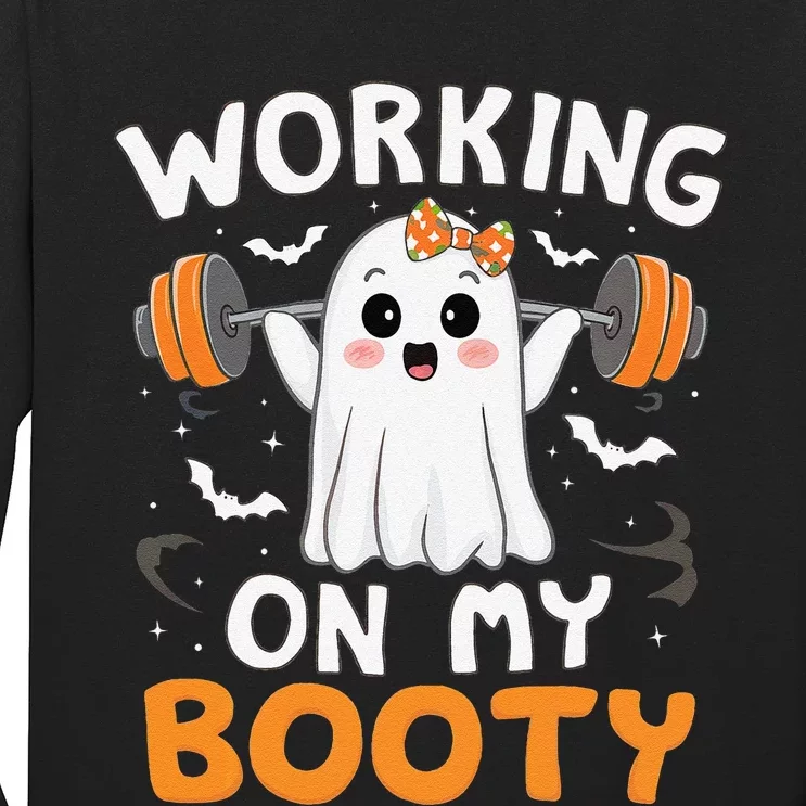 Working On My Booty Funny Halloween Ghost Gym Workout Long Sleeve Shirt