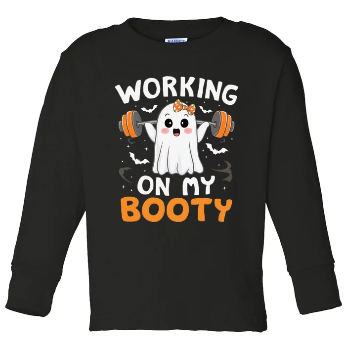 Working On My Booty Funny Halloween Ghost Gym Workout Toddler Long Sleeve Shirt