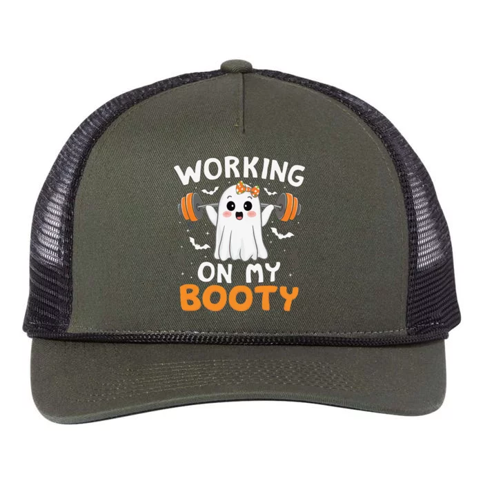 Working On My Booty Funny Halloween Ghost Gym Workout Retro Rope Trucker Hat Cap