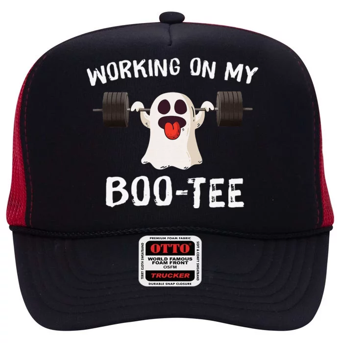 Working On My Boo Halloween Dead Lift Ghost Gym Weights Gift High Crown Mesh Trucker Hat