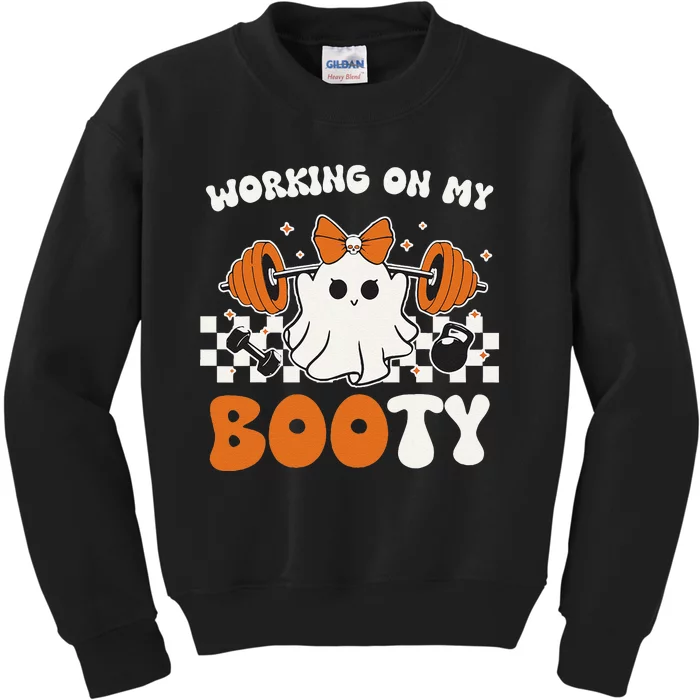 Working On My Booty Gymer Ghost Working Out Halloween Kids Sweatshirt