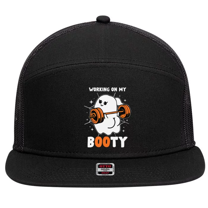 Working On My Booty Booty Funny Halloween Gym Ghost 7 Panel Mesh Trucker Snapback Hat