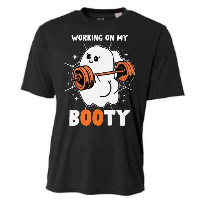 Working On My Booty Booty Funny Halloween Gym Ghost Cooling Performance Crew T-Shirt