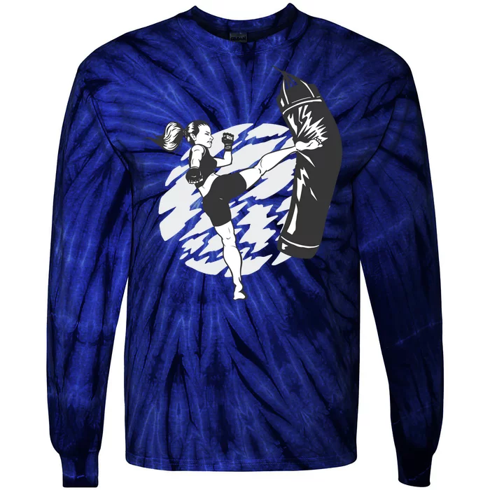 Woman High Kick Boxing Tie-Dye Long Sleeve Shirt