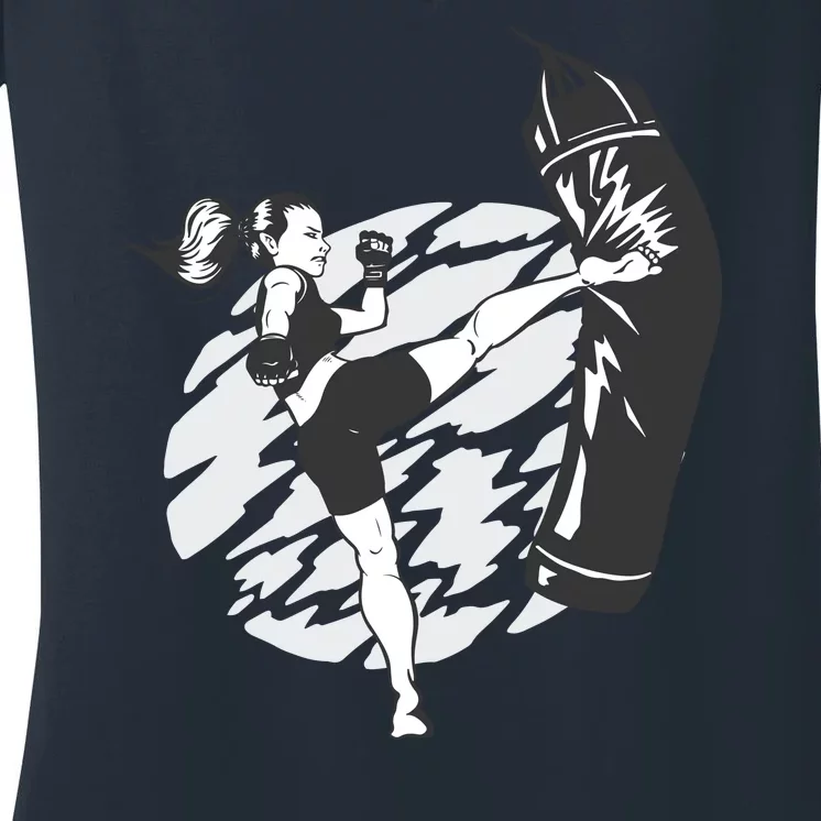 Woman High Kick Boxing Women's V-Neck T-Shirt