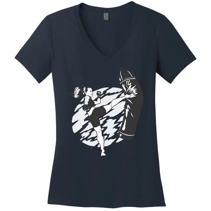 Woman High Kick Boxing Women's V-Neck T-Shirt