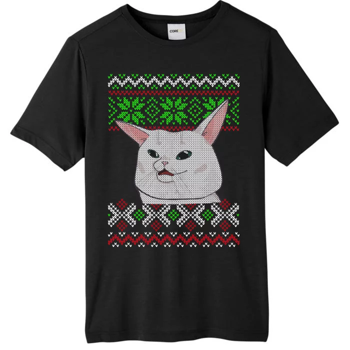 Woman Yelling At A Cat Ugly Christmas Sweater Meme ChromaSoft Performance T-Shirt