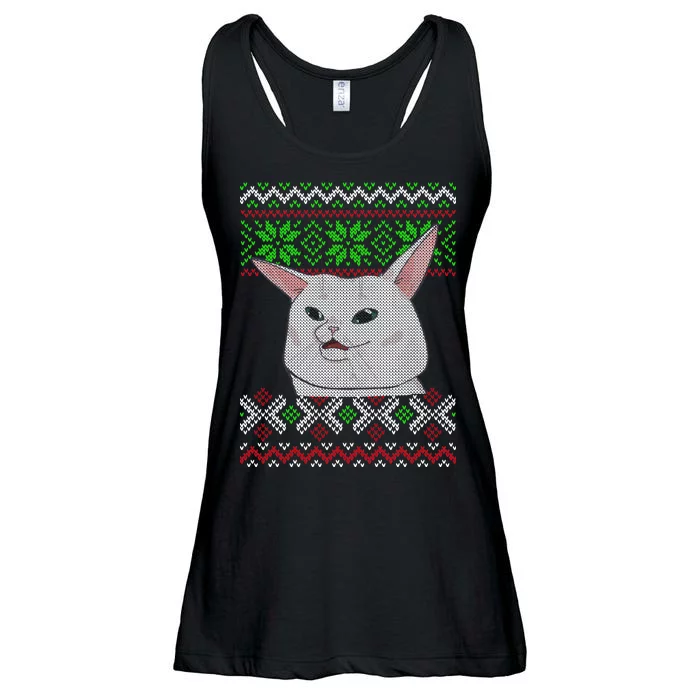 Woman Yelling At A Cat Ugly Christmas Sweater Meme Ladies Essential Flowy Tank