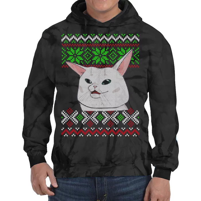 Woman Yelling At A Cat Ugly Christmas Sweater Meme Tie Dye Hoodie