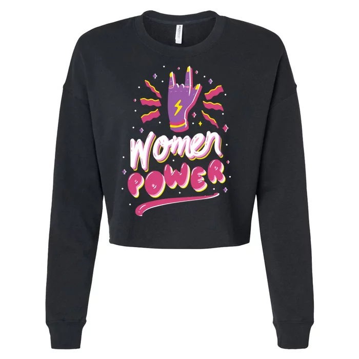 Women Power Rock Cropped Pullover Crew