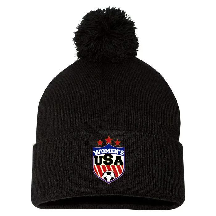 Womens Soccer USA Emblem Pom Pom 12in Knit Beanie