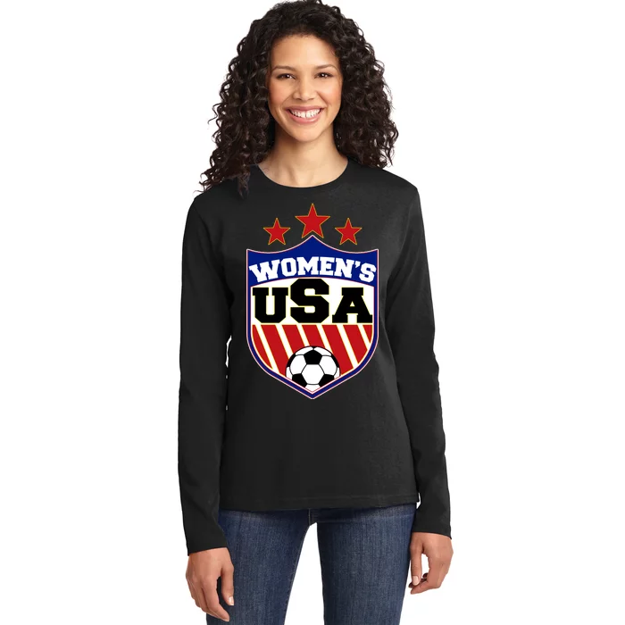 Womens Soccer USA Emblem Ladies Long Sleeve Shirt