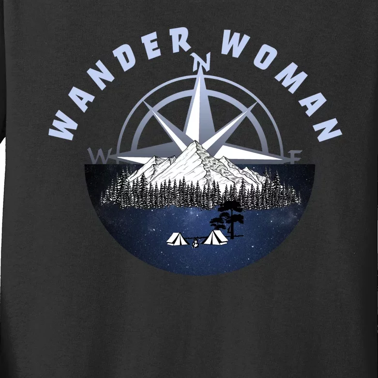 Wondar Woman Outdoors Camping Wonderer Kids Long Sleeve Shirt