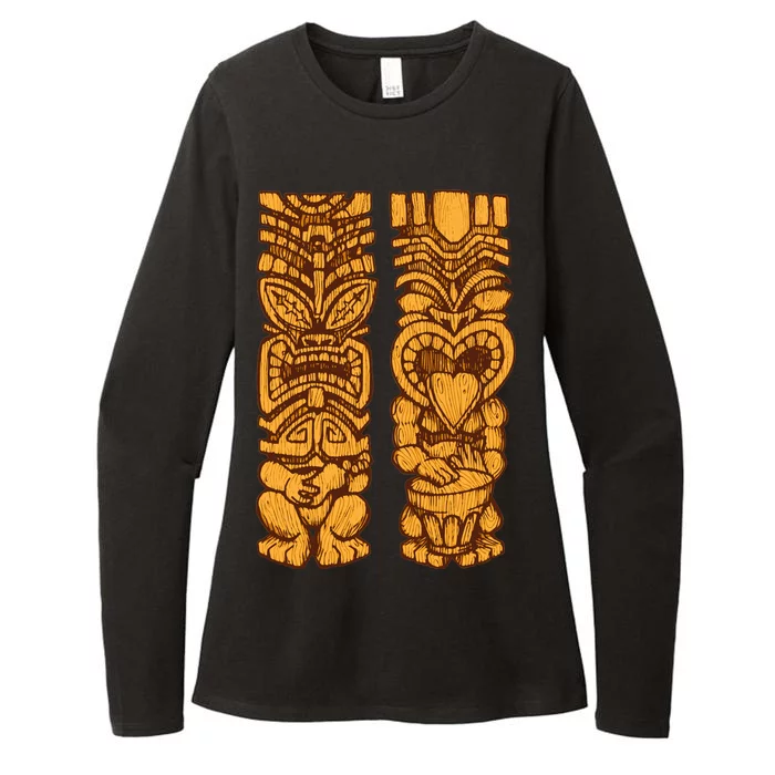 Wooden statues of Tiki with ukulele and drum Womens CVC Long Sleeve Shirt