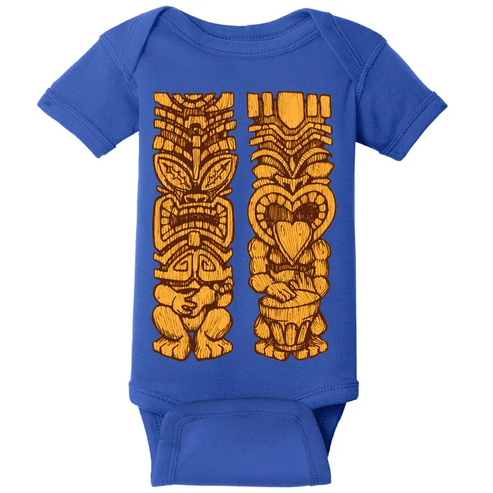 Wooden statues of Tiki with ukulele and drum Baby Bodysuit