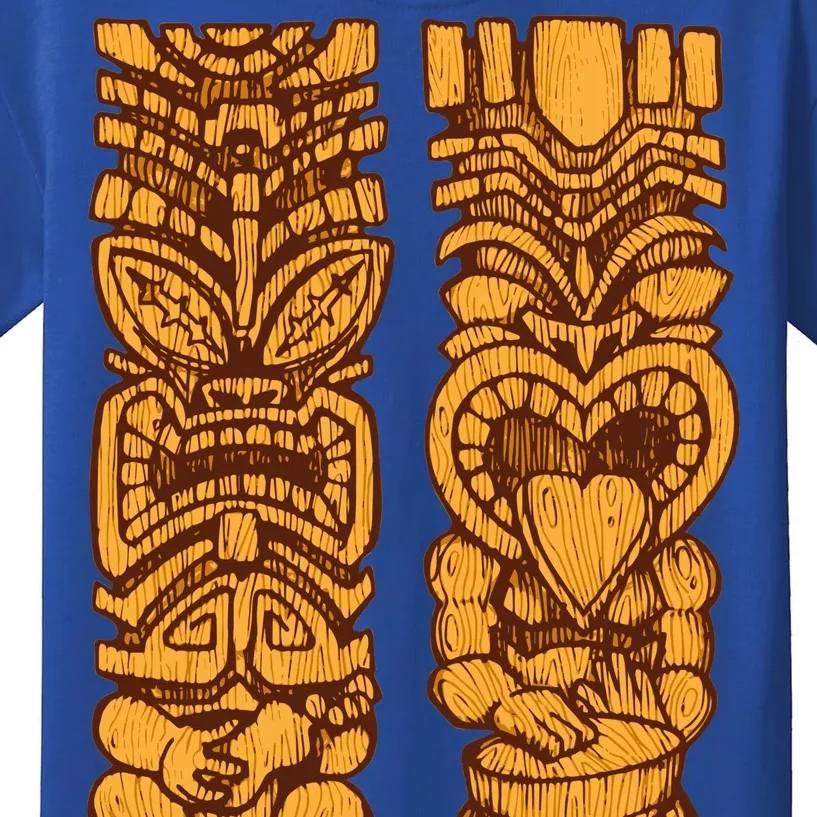 Wooden statues of Tiki with ukulele and drum Kids T-Shirt