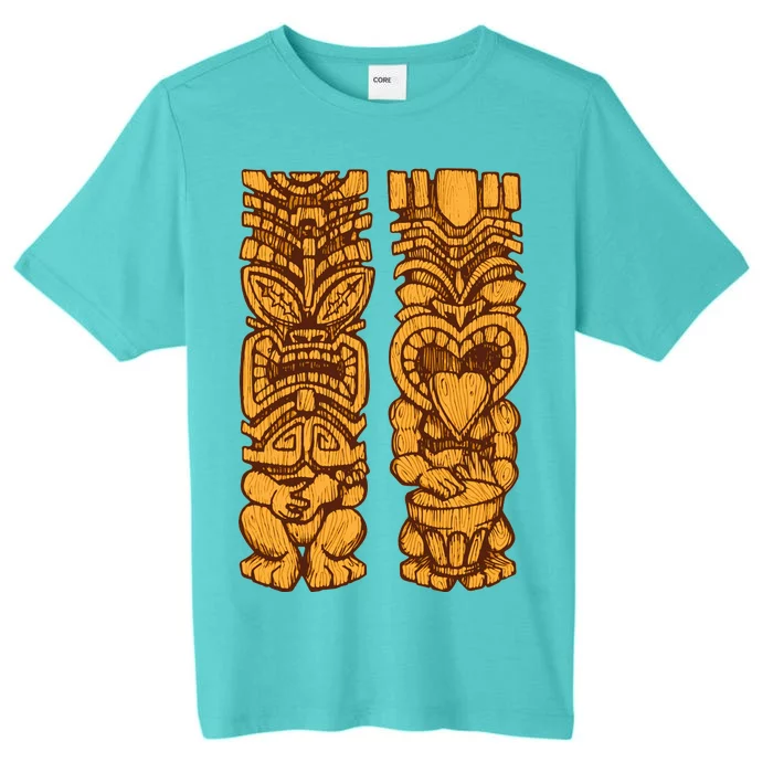 Wooden statues of Tiki with ukulele and drum ChromaSoft Performance T-Shirt