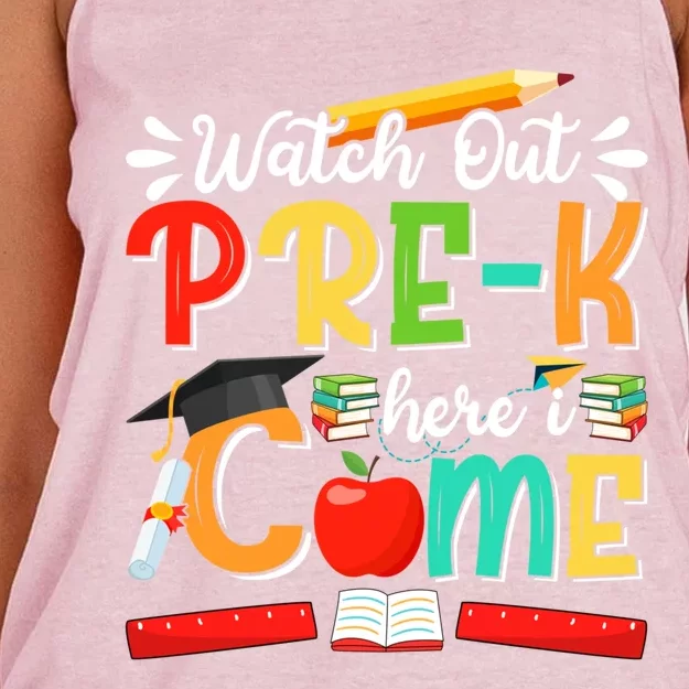 Watch Out PreK Here I Come PreK Gift Women's Knotted Racerback Tank