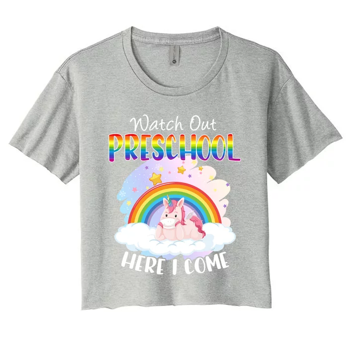 Watch Out Preschool Back To School Unicorn Teacher Gift Women's Crop Top Tee