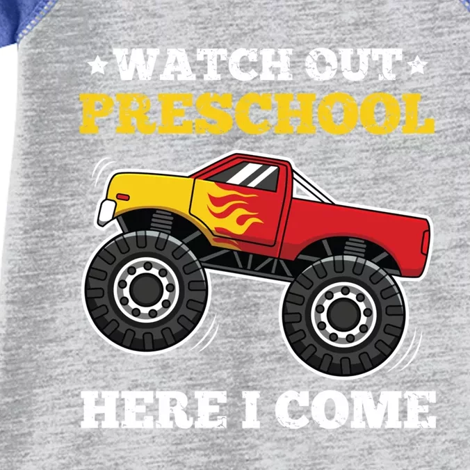 Watch Out Preschool Here I Come Back To School Monster Truck Gift Infant Baby Jersey Bodysuit