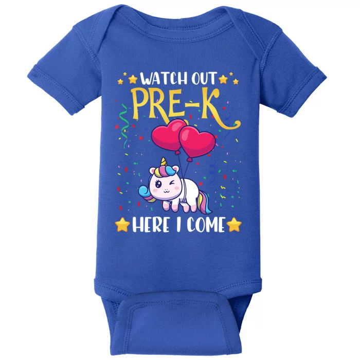 Watch Out Pre K Here I Come First Day Unicorn Gift Baby Bodysuit