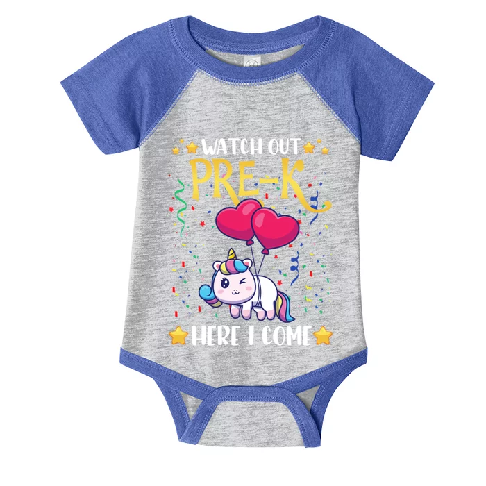 Watch Out Pre K Here I Come First Day Unicorn Gift Infant Baby Jersey Bodysuit