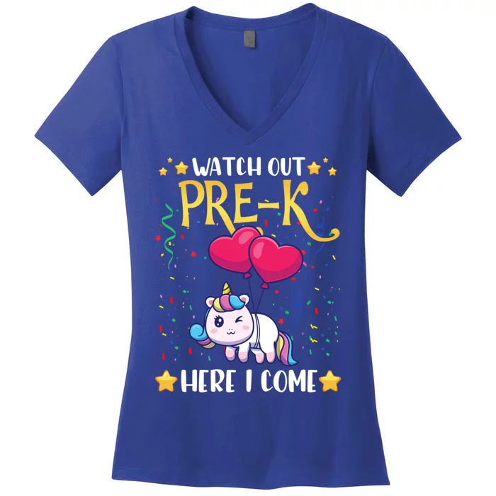 Watch Out Pre K Here I Come First Day Unicorn Gift Women's V-Neck T-Shirt