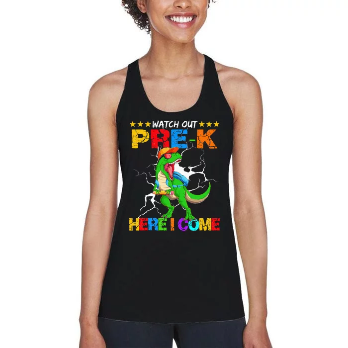 Watch Out Prek Here I Come Dinosaur Back To School Women's Racerback Tank