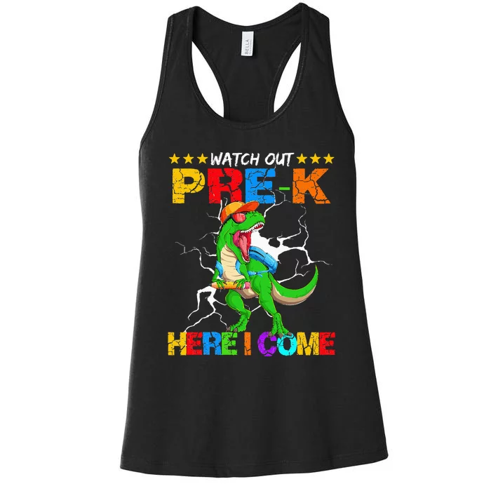 Watch Out Prek Here I Come Dinosaur Back To School Women's Racerback Tank