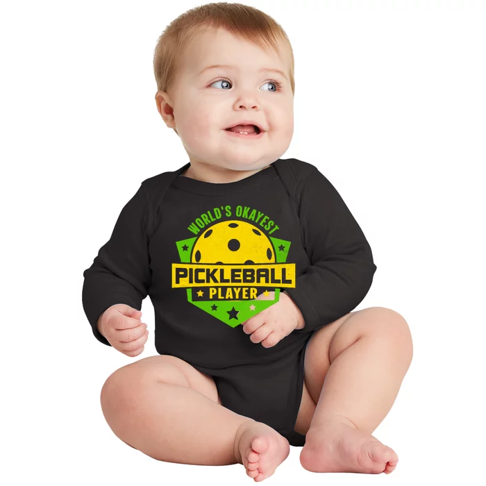 World's Okayest Pickleball Player Vintage Baby Long Sleeve Bodysuit