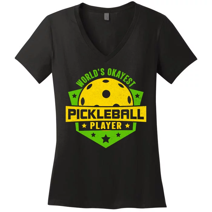 World's Okayest Pickleball Player Vintage Women's V-Neck T-Shirt