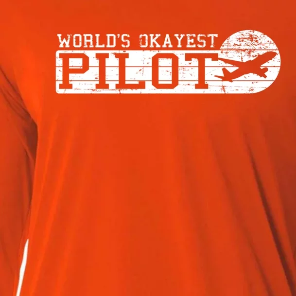 Worlds Okayest Pilot Funny Pilot Gift Cooling Performance Long Sleeve Crew