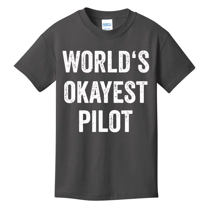 Worlds Okayest Pilot Flying Aviation Tee Funny Pilot Kids T-Shirt