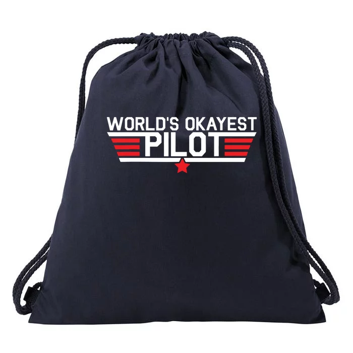 Worlds Okayest Pilot Funny Aviator Aviation Flying Drawstring Bag