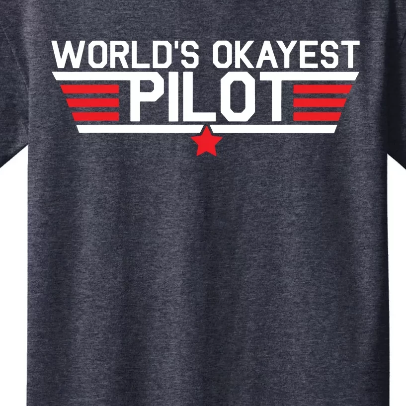 Worlds Okayest Pilot Funny Aviator Aviation Flying Kids T-Shirt